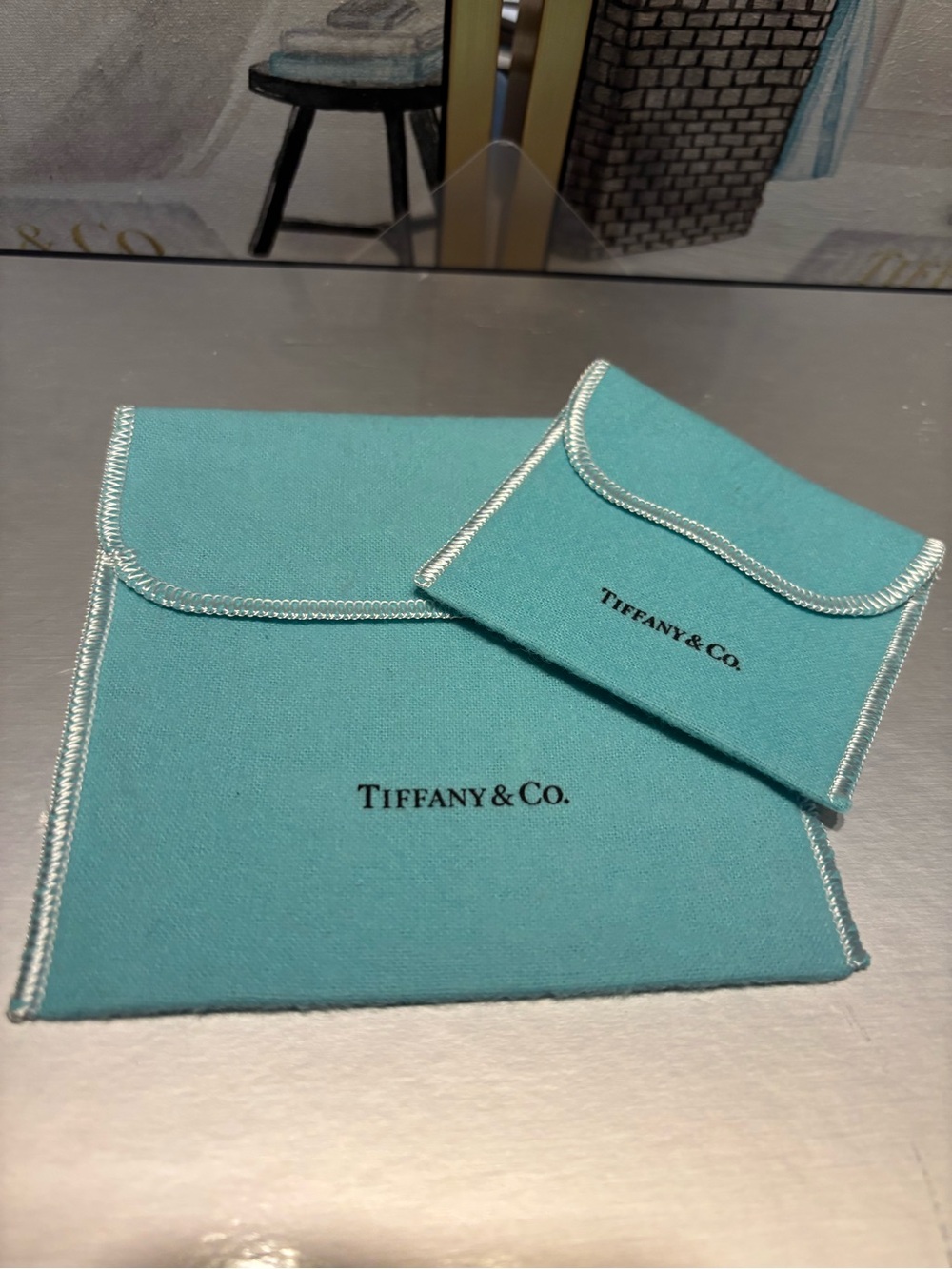 Tiffany & Co. Robin's Egg Blue Jewelry Pouches with Silver Trim
